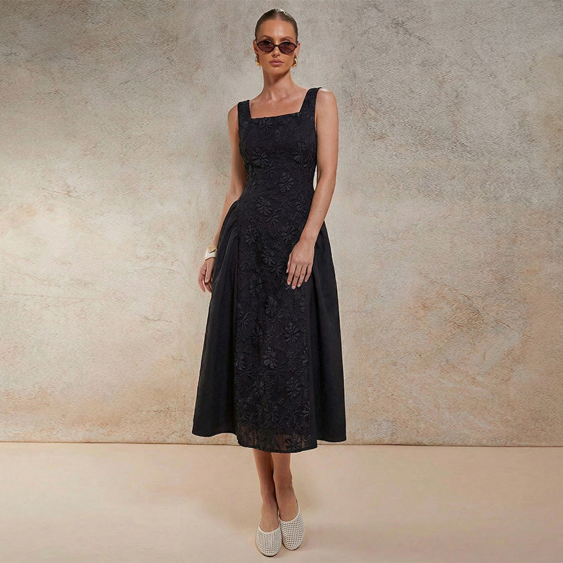 Embroidered Sleeveless Dress Mid-Length Women's Dress