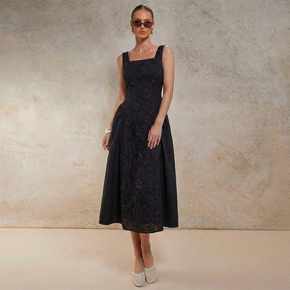 Embroidered Sleeveless Dress Mid-Length Women's Dress