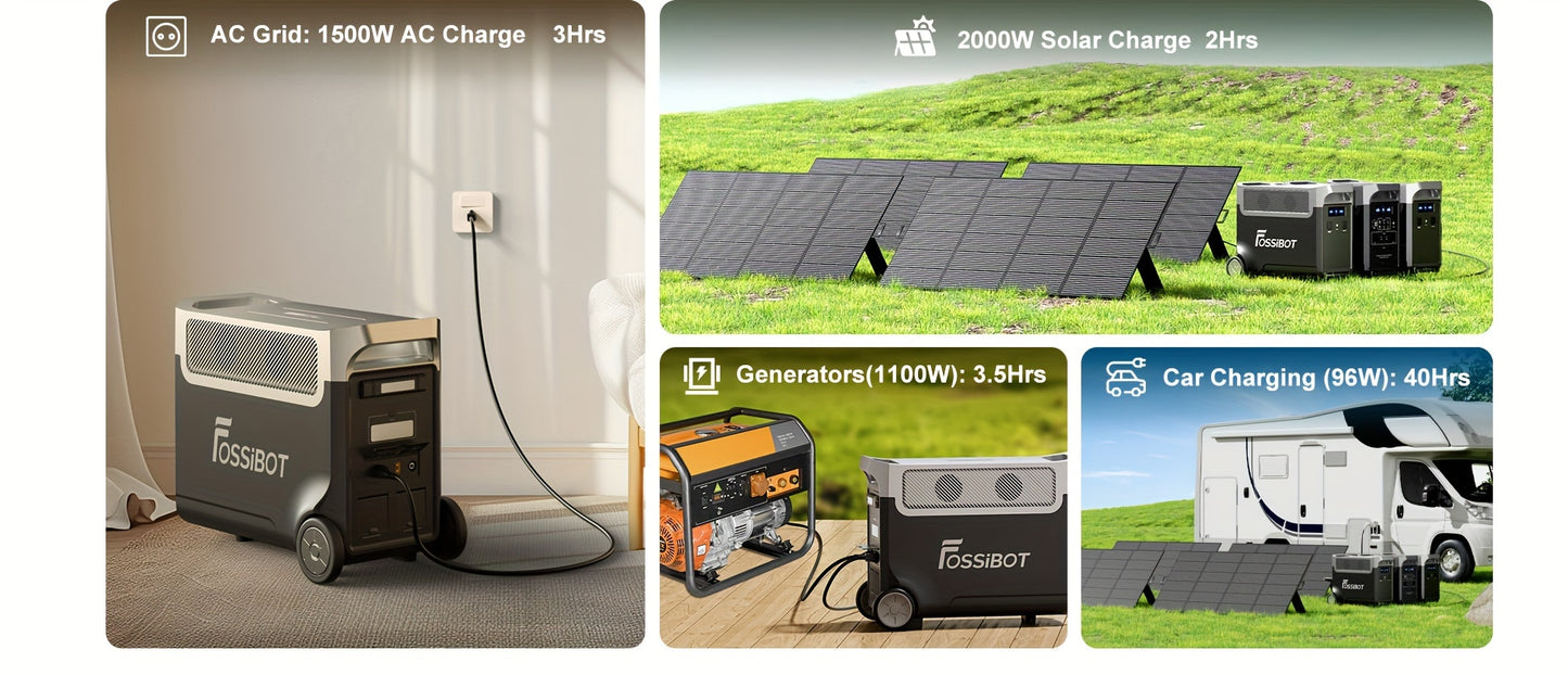 FOSSiBOT F3600 Pro Solar Generator, 3840 Wh LiFePO4 Portable Power Station, 3 X 230 V AC Output 3600 W 7200 W Peak, Storm Generator, Fast Power Storage, Charging, Travel Power Station, Outdoor Road Trips, Christmas, Festival,