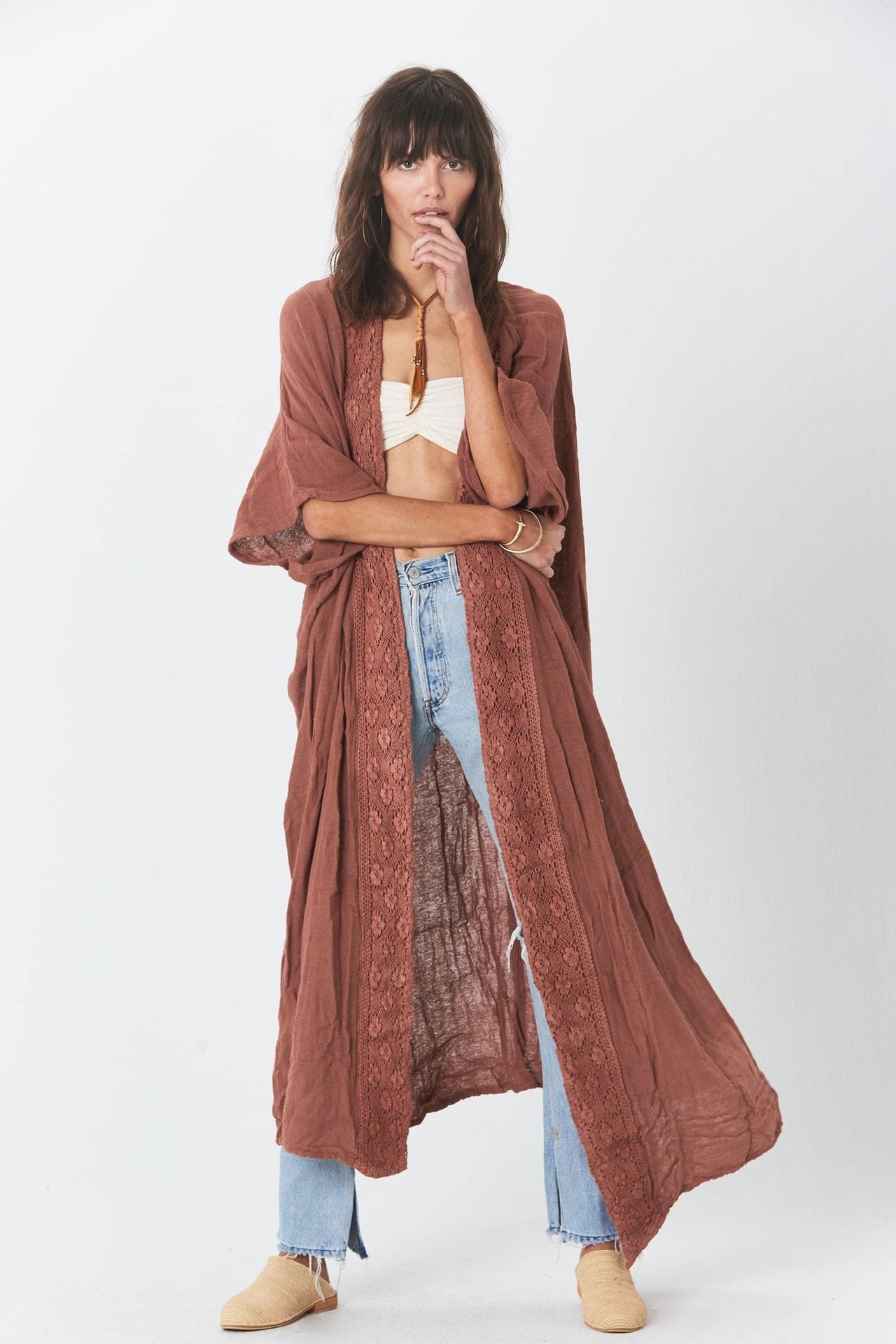 Beach Cover Ups Bamboo Fabric Women's Bathing Suit Oversized Beach Dress New Lace Cardigan Loose Sunscreen Swimwears
