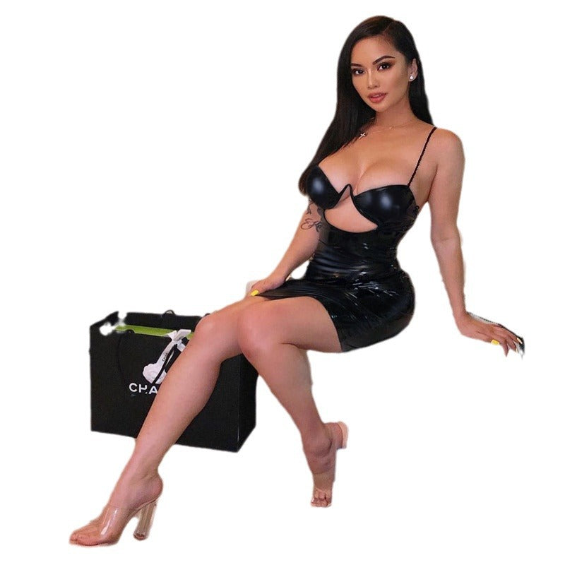 Butt hugging PU leather women's dress dress