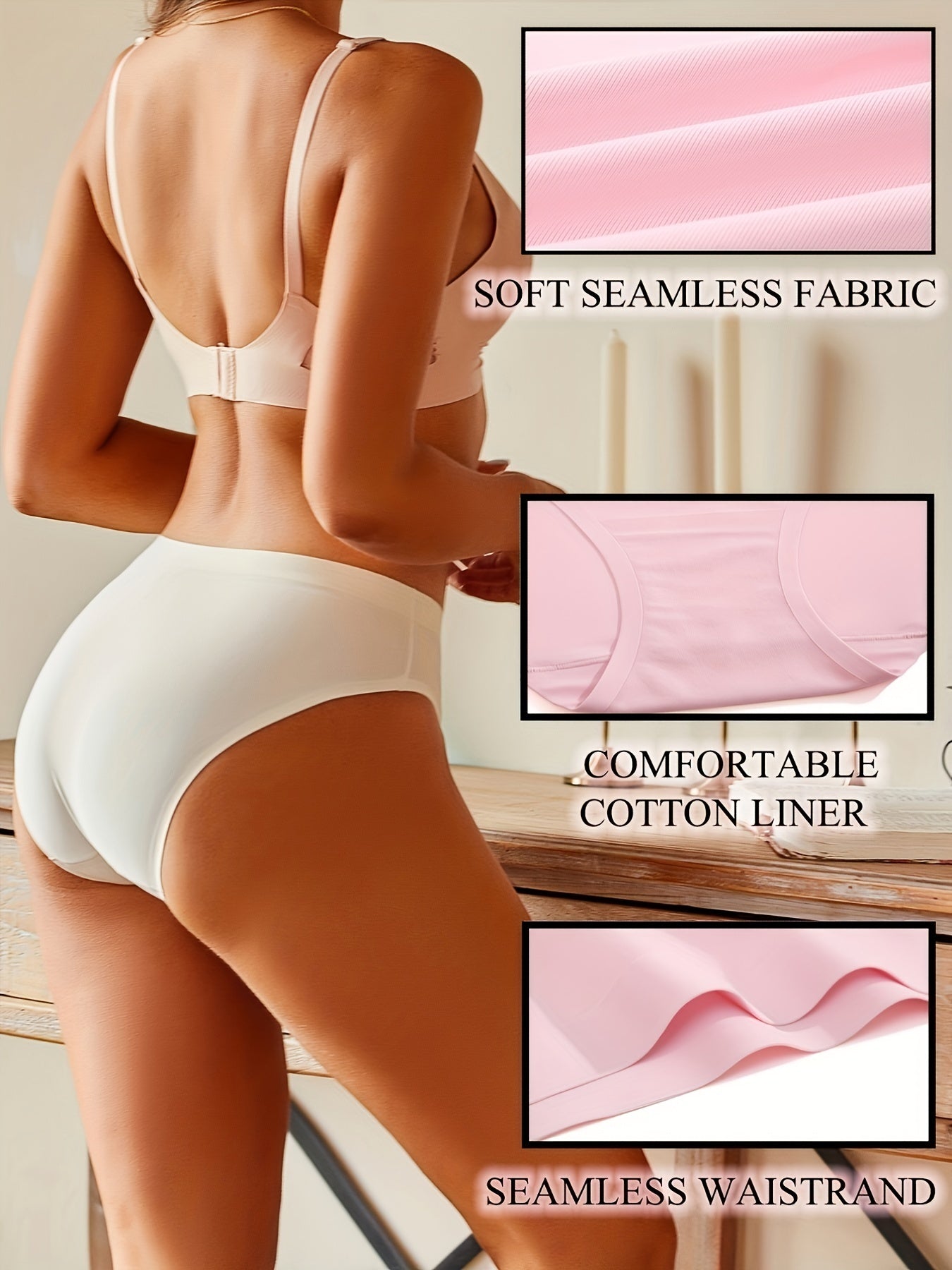 5pcs Seamless Solid Briefs, Comfy & Breathable Stretchy Intimates Panties, Women's Lingerie & Underwear