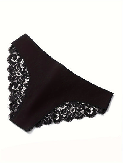 3Pcs Women's Sexy Lace Briefs Seamless Comfortable Panties Low-waist Underwear Ladies Intimate Plus Size Lingerie Exquisite Floral Set Bikini Briefs.