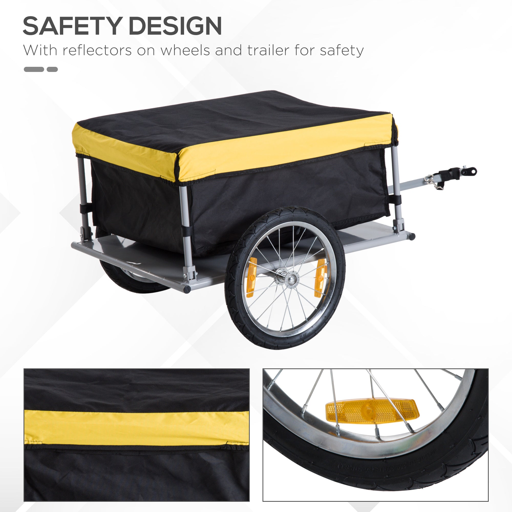 Bicycle Cargo Trailer, Two-Wheel Bike Luggage Wagon Trailer with Removable Cover, Fits 20" - 26" Bicycle Wheels, Yellow