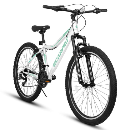 A26208 Ecarpat 26 Inch Mountain Bike, 21-Speed V-Brake, Front Suspension, Carbon Steel Frame Mountain Bike For Teenagers Girls Women Bicycles
