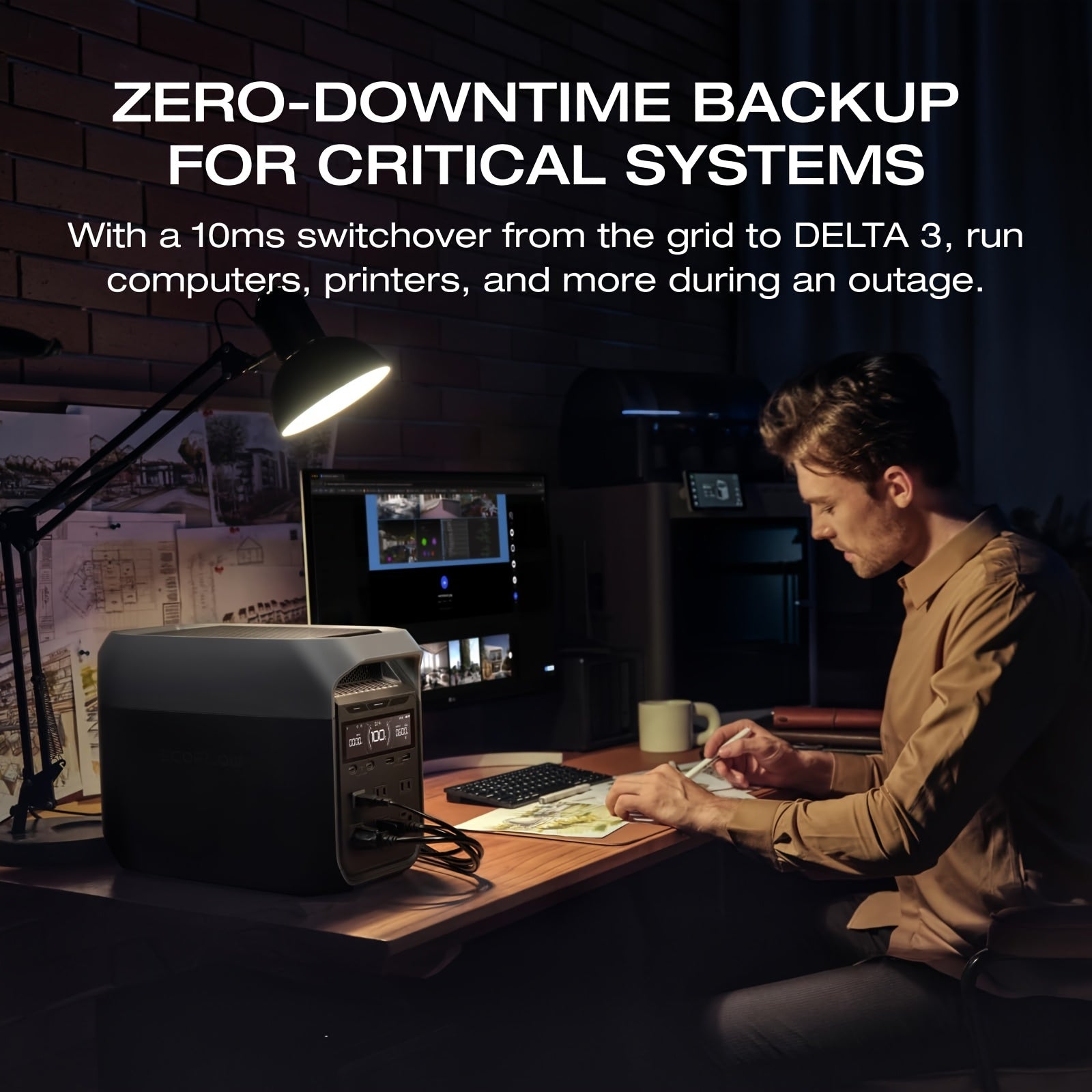 ECOFLOW DELTA 3 Portable Power Station & 20W GaN Charger Solar Generator - 1024Wh LiFePO4 Battery, 1800W Output, 56-Min Fast Charge, Dual-Power (Battery/), 10-Year Durability for Home Backup, Outdoors, RV, Camping - Compatibl