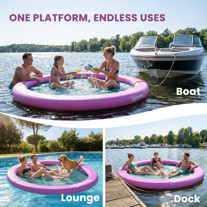 8FT Inflatable Water Hammock Floating Ring, Inflatable Floating Dock Platform for for Lakes, Pools, Oceans, Purple