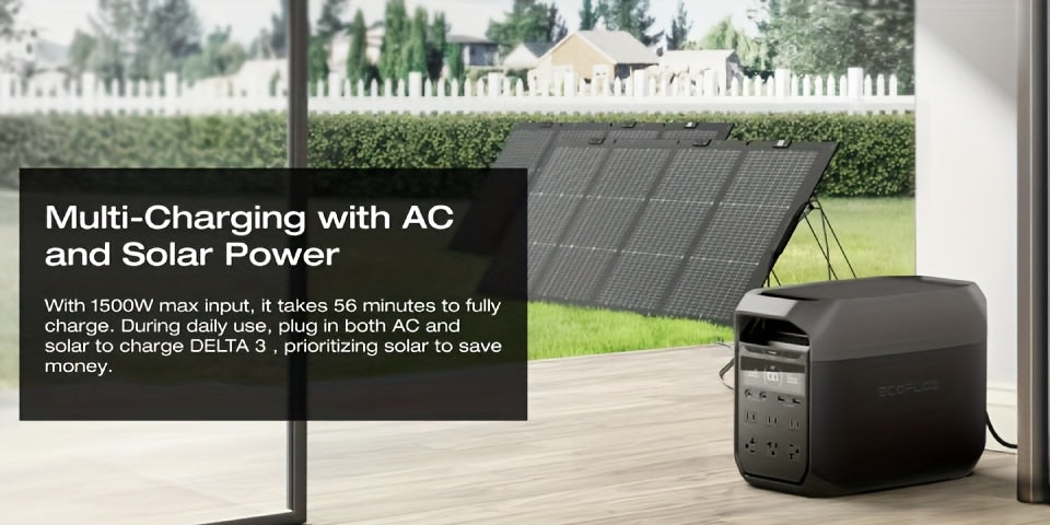 ECOFLOW DELTA 3 Portable Power Station & 20W GaN Charger Solar Generator - 1024Wh LiFePO4 Battery, 1800W Output, 56-Min Fast Charge, Dual-Power (Battery/), 10-Year Durability for Home Backup, Outdoors, RV, Camping - Compatibl