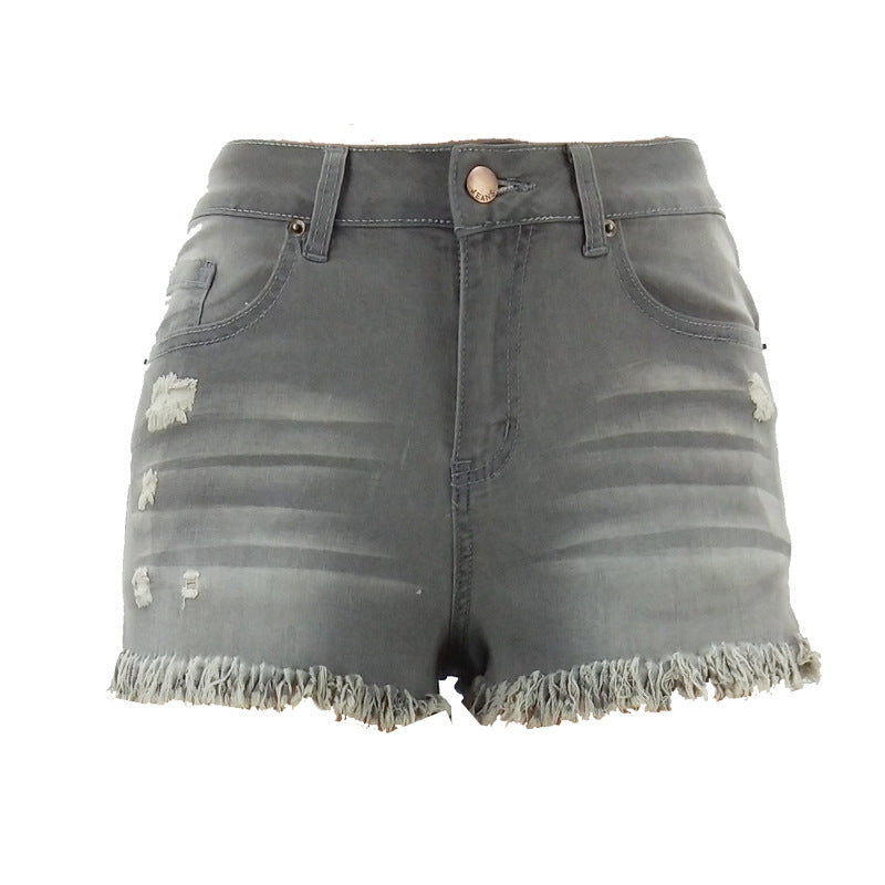 Ripped Stretch Denim Womens High-Waist Shorts