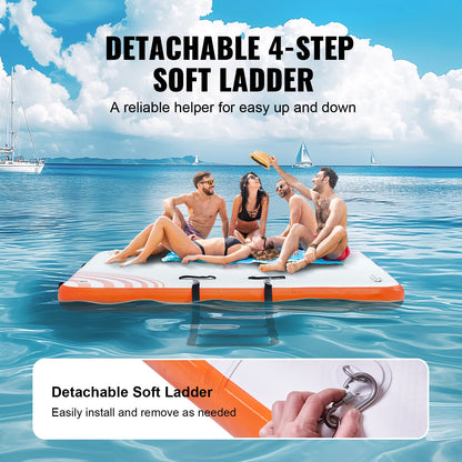 Inflatable Floating Dock, 6 X 5FT Inflatable Dock Platform, Non-Slip Water Floating Dock Mat With Portable Carrying Bag & Detachable Ladder, Floating Platform Island Raft For Pool Beach Ocean