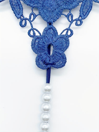 Floral Embroidery Thong, Hollow Out Faux Pearl Panties, Women's Sexy Lingerie & Underwear