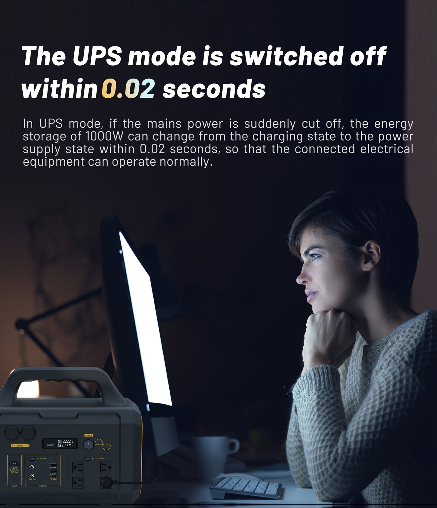 Portable Power Station 1800W with 200W Solar Panel, Solar Generator Backup Battery Power Bank with UPS Function, 1.2 Hour Fast Full Charge, 1024Wh LiFePO4 Battery for Outdoor Camping RV Trip Home Emergency Use