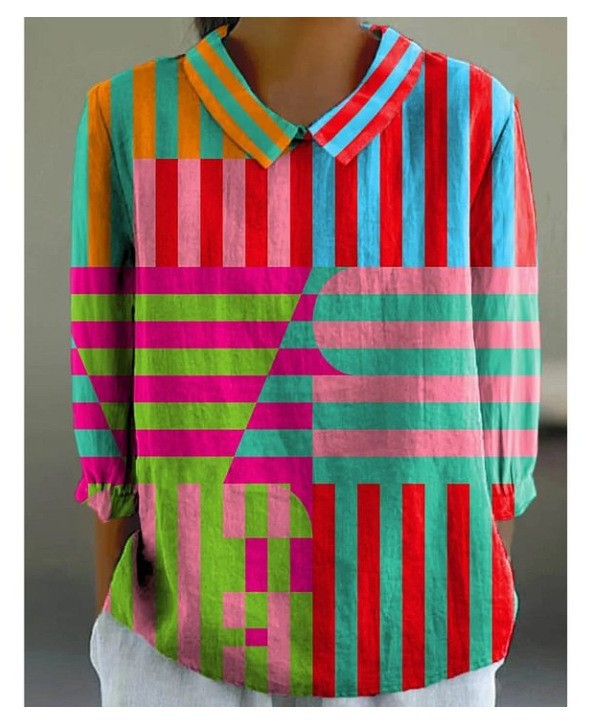 European And American Style Long-Sleeve Chinese-Style Bamboo-Stripe Linen Lapel Printed Fashionable All-Match Shirt