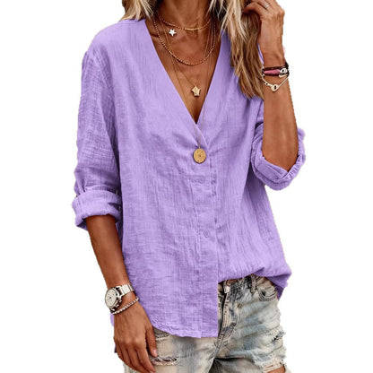 Casual Long-Sleeve V-Neck Regular Cardigan Multi-Colored Womens Top Shirt