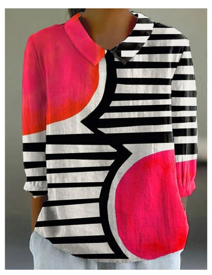 European And American Style Long-Sleeve Chinese-Style Bamboo-Stripe Linen Lapel Printed Fashionable All-Match Shirt