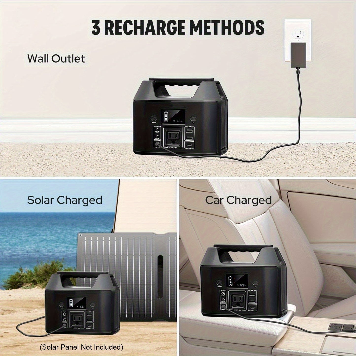 150W 155Wh/122.8Wh Portable Power Station Solar Generator, Lithium Battery Pack- High-Capacity, AC/DC/USB-C/USB Outputs, Digital Display, Overload & Overheat Protection, Compact for Home, Camping, RV Trip, Emergency Backup Po