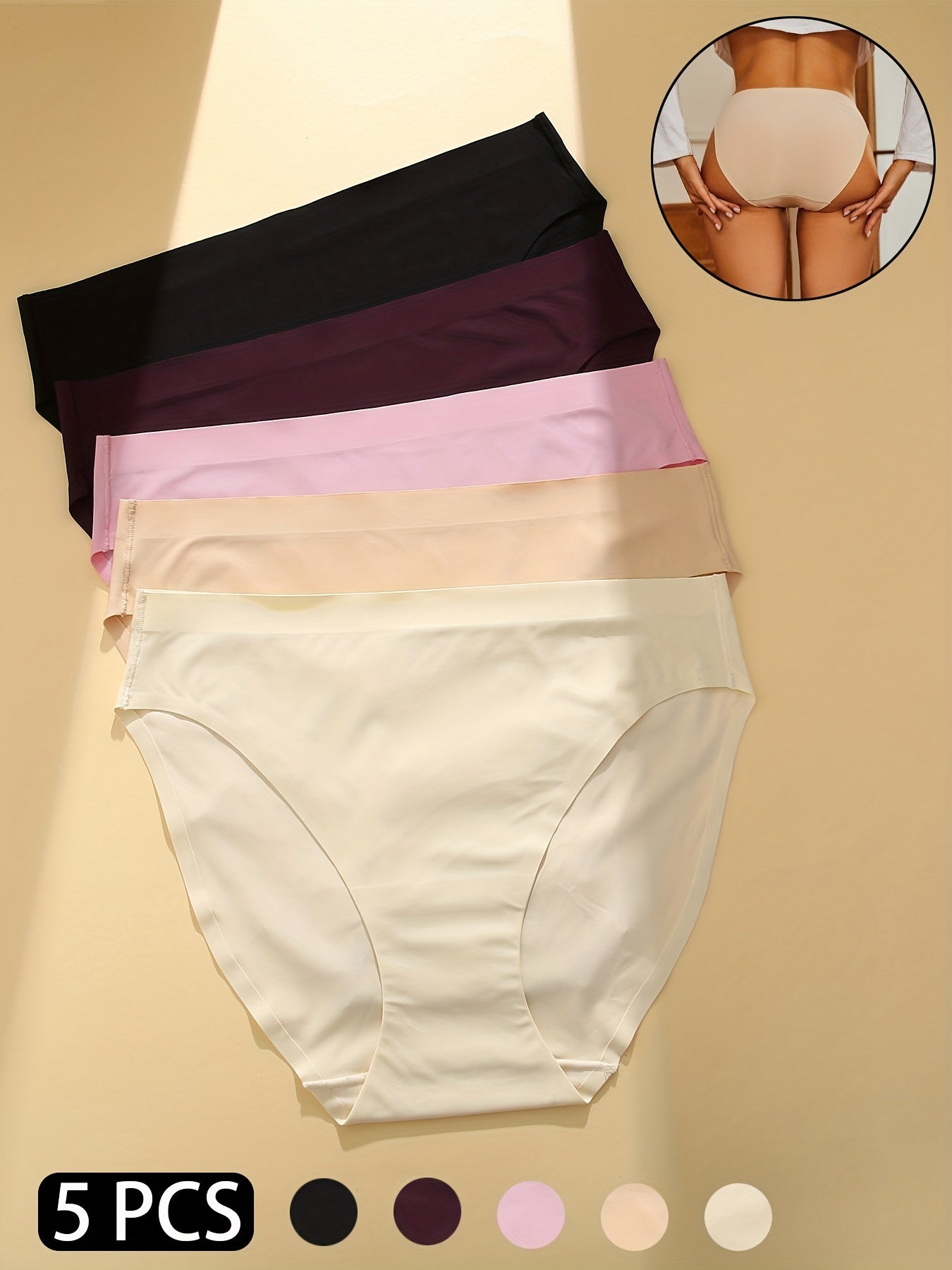 5pcs Seamless Solid Briefs, Comfy & Breathable Stretchy Intimates Panties, Women's Lingerie & Underwear
