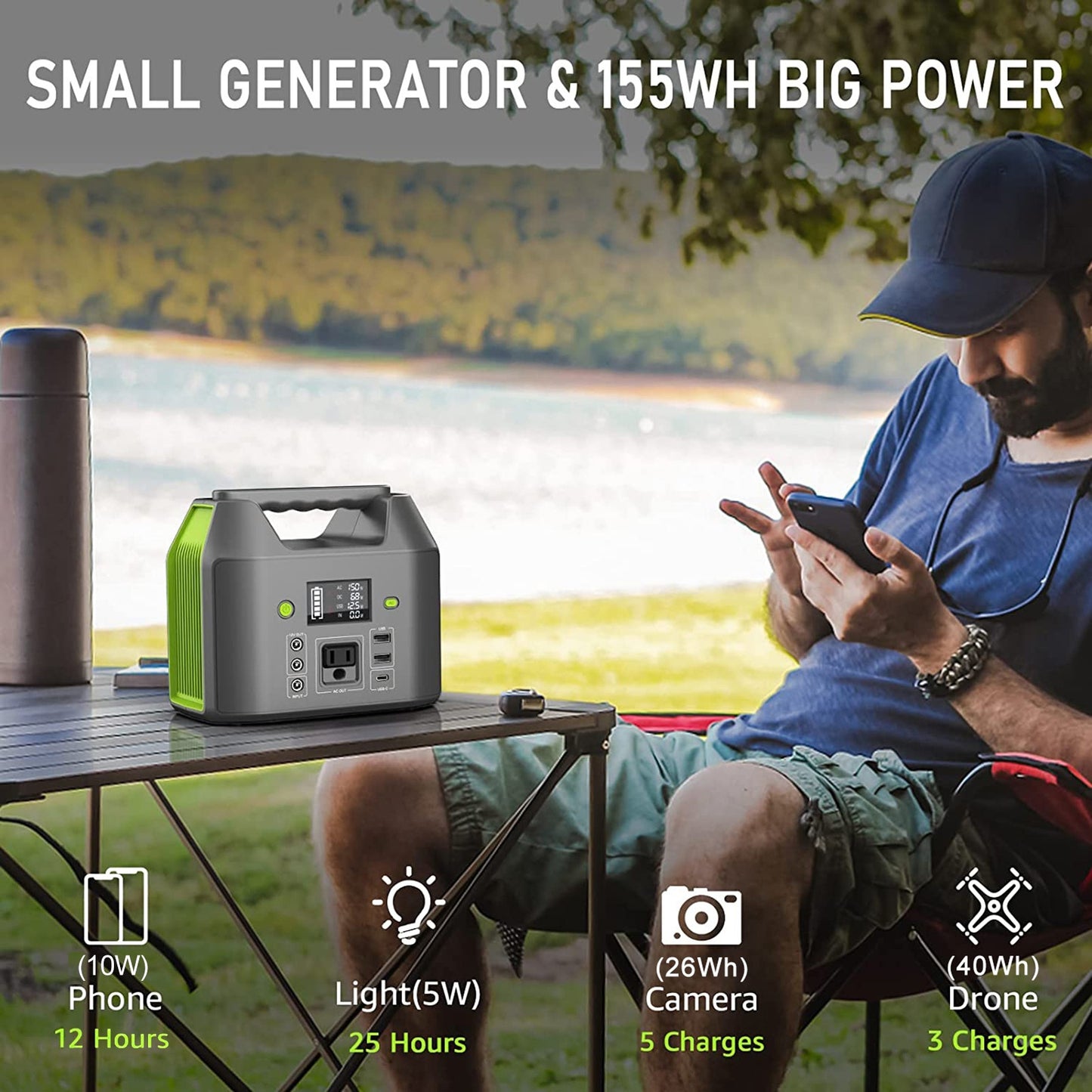 150W 155Wh/122.8Wh Portable Power Station Solar Generator, Lithium Battery Pack- High-Capacity, AC/DC/USB-C/USB Outputs, Digital Display, Overload & Overheat Protection, Compact for Home, Camping, RV Trip, Emergency Backup Po
