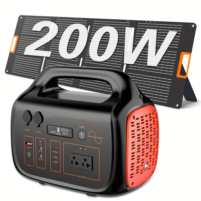 Portable Solar Generator 1000W with 200W Solar Panel - 1075Wh Lithium Battery Power Bank, 60W USB-C PD Fast, 120V AC Outlet & 2000W Peak Output - Backup for Camping, Home, Emergencies, RV, Off-Grid (Solar Panel