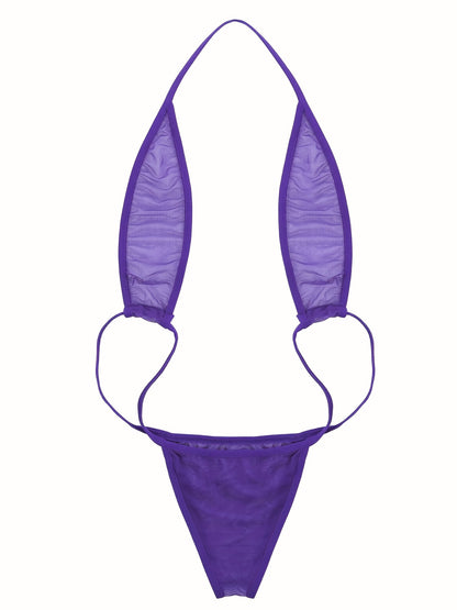 Sultry Mesh Teddy Bodysuit - Plunging Backless, Seductive, Comfortable, Breathable, and Stretchy Women's Lingerie & Underwear for a Confident Night - Soft Fabric, Adjustable Straps, and Sexy Halter Neck Design