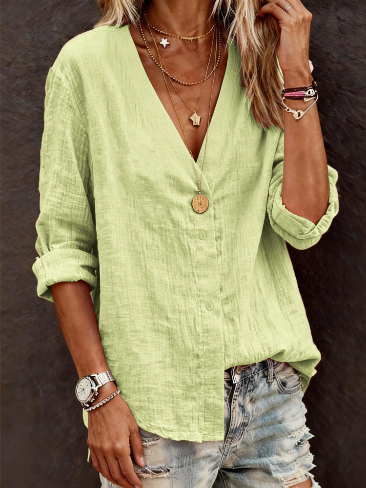Casual Long-Sleeve V-Neck Regular Cardigan Multi-Colored Womens Top Shirt
