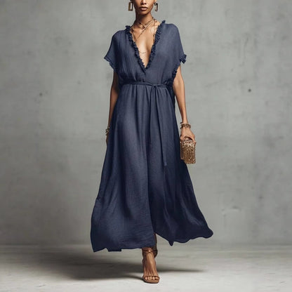 Loose-fit V-neck Casual Chic Womens Dress