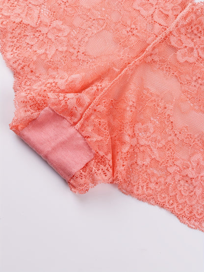 6pcs Floral Lace Boyshort Panties, Soft & Comfortable Scallop Trim Panties, Women's Lingerie & Underwear