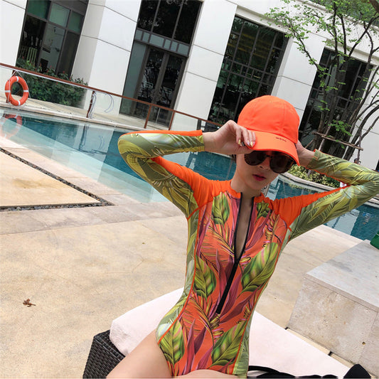 One-Piece Long-Sleeved Swimsuit, Sunscreen Surfing Suit, Quick-Drying Jellyfish Suit, Conservative Student Swimsuit