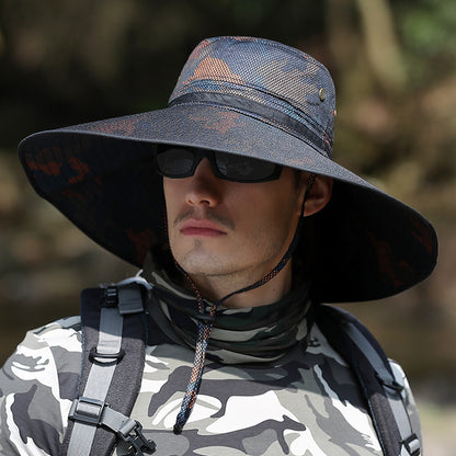 K51 Men's Summer Hat Outdoor Sun Screen Camouflage Hiking Hats Cycling Fishing Cap Big Brim Fisherman hat UV Protection