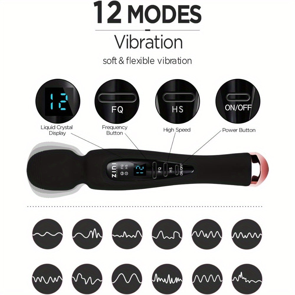 Rechargeable Personal Massager, 12 Patterns Massager, Personal Massager for Women, Quiet & Massager for Women, Digital Display Wand Massager for Neck, Back Pain Relief - Black, Dildo