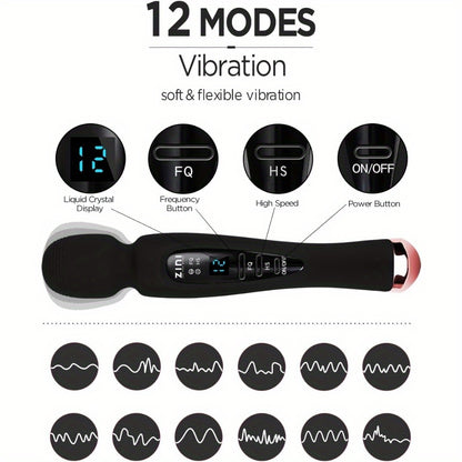 Rechargeable Personal Massager, 12 Patterns Massager, Personal Massager for Women, Quiet & Massager for Women, Digital Display Wand Massager for Neck, Back Pain Relief - Black, Dildo