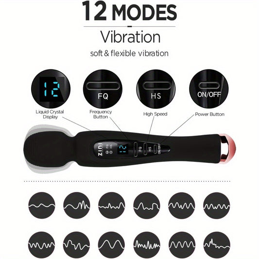 Rechargeable Personal Massager, 12 Patterns Massager, Personal Massager for Women, Quiet & Massager for Women, Digital Display Wand Massager for Neck, Back Pain Relief - Black, Dildo