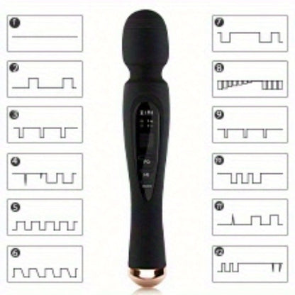 Rechargeable Personal Massager, 12 Patterns Massager, Personal Massager for Women, Quiet & Massager for Women, Digital Display Wand Massager for Neck, Back Pain Relief - Black, Dildo