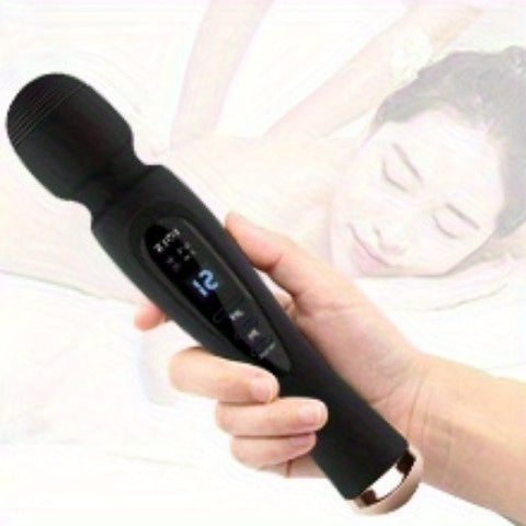 Rechargeable Personal Massager, 12 Patterns Massager, Personal Massager for Women, Quiet & Massager for Women, Digital Display Wand Massager for Neck, Back Pain Relief - Black, Dildo