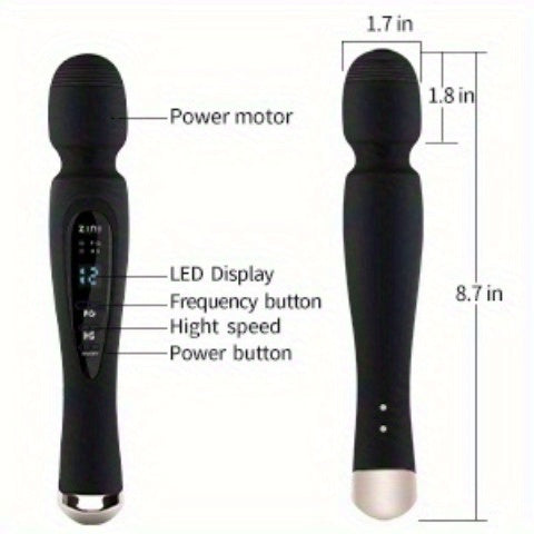 Rechargeable Personal Massager, 12 Patterns Massager, Personal Massager for Women, Quiet & Massager for Women, Digital Display Wand Massager for Neck, Back Pain Relief - Black, Dildo