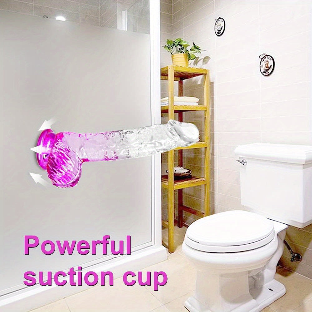 Four Sizes Graduated Color Penis Self-Pleasure Rods with Suction Crystal Transparent Dildo for Adult Use - No Battery, Wireless, and No Power Required