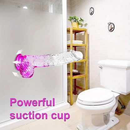 Four Sizes Graduated Color Penis Self-Pleasure Rods with Suction Crystal Transparent Dildo for Adult Use - No Battery, Wireless, and No Power Required