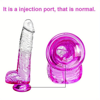 Four Sizes Graduated Color Penis Self-Pleasure Rods with Suction Crystal Transparent Dildo for Adult Use - No Battery, Wireless, and No Power Required