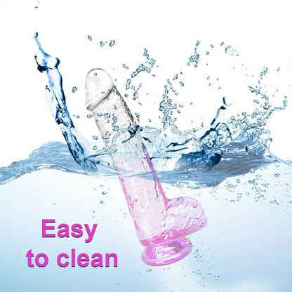 Four Sizes Graduated Color Penis Self-Pleasure Rods with Suction Crystal Transparent Dildo for Adult Use - No Battery, Wireless, and No Power Required