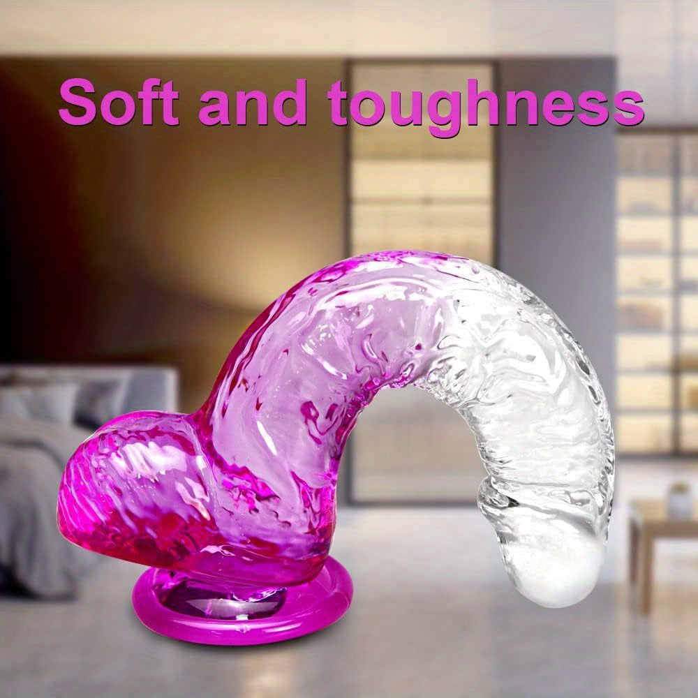 Four Sizes Graduated Color Penis Self-Pleasure Rods with Suction Crystal Transparent Dildo for Adult Use - No Battery, Wireless, and No Power Required