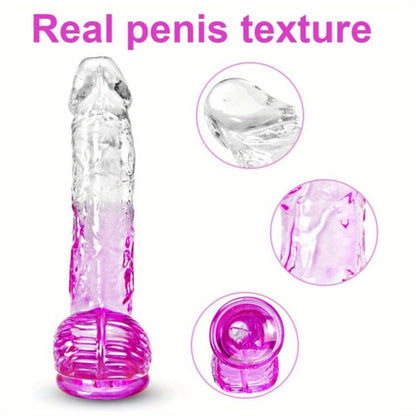 Four Sizes Graduated Color Penis Self-Pleasure Rods with Suction Crystal Transparent Dildo for Adult Use - No Battery, Wireless, and No Power Required