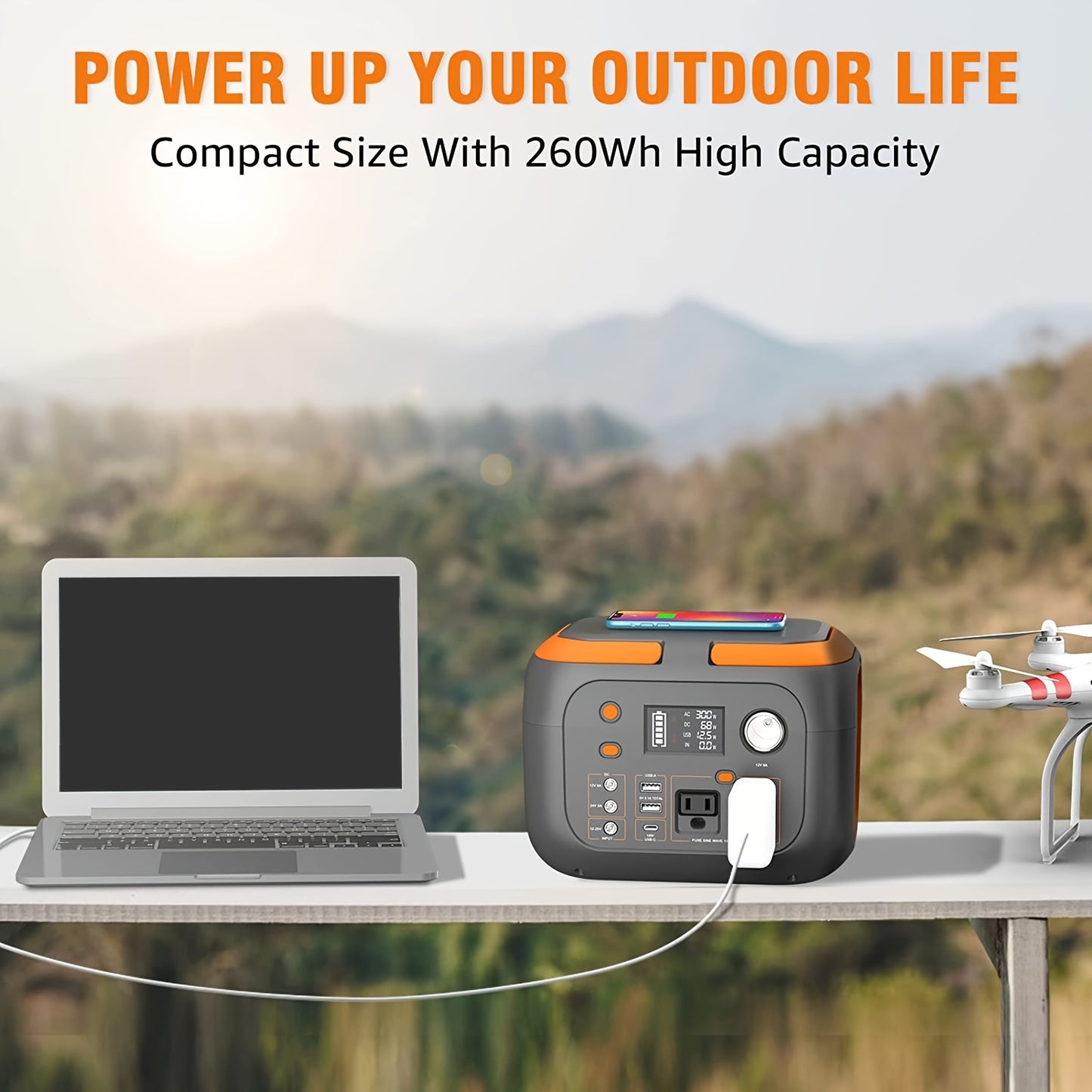 Portable Power Station 300W Solar Generator (Solar Panel Not Included), High-Capacity Battery Pack, 110V Pure Sine Wave AC Outlet, DC USB Mobile Power Supply for Camping, RV Trips, CPAP Machines, and Hurricanes, Outdoor Energ