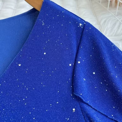 Women's Plus Size Sparkly Mini Dress - V-Neck Split Sleeve Party Dress