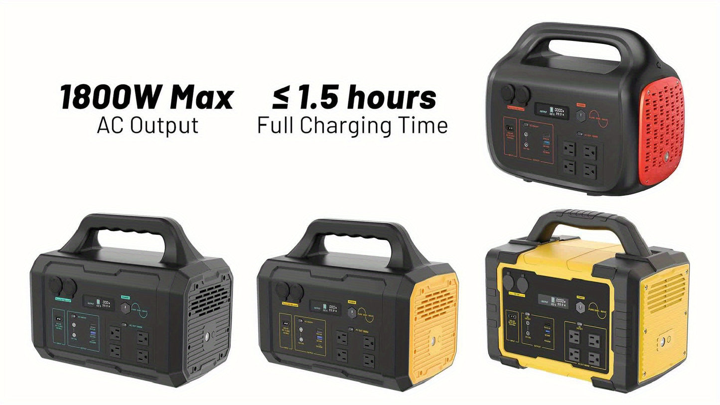 1800W 1024Wh Portable Power Station with 200W Solar Panel, 1024Wh LiFePO4 Battery, 1.2H Fast Charging, UPS Function, 4x1800W AC/100W USB-C Output Use As A Solar Generator for Home Backup Power, Camping & RVs, CPAP