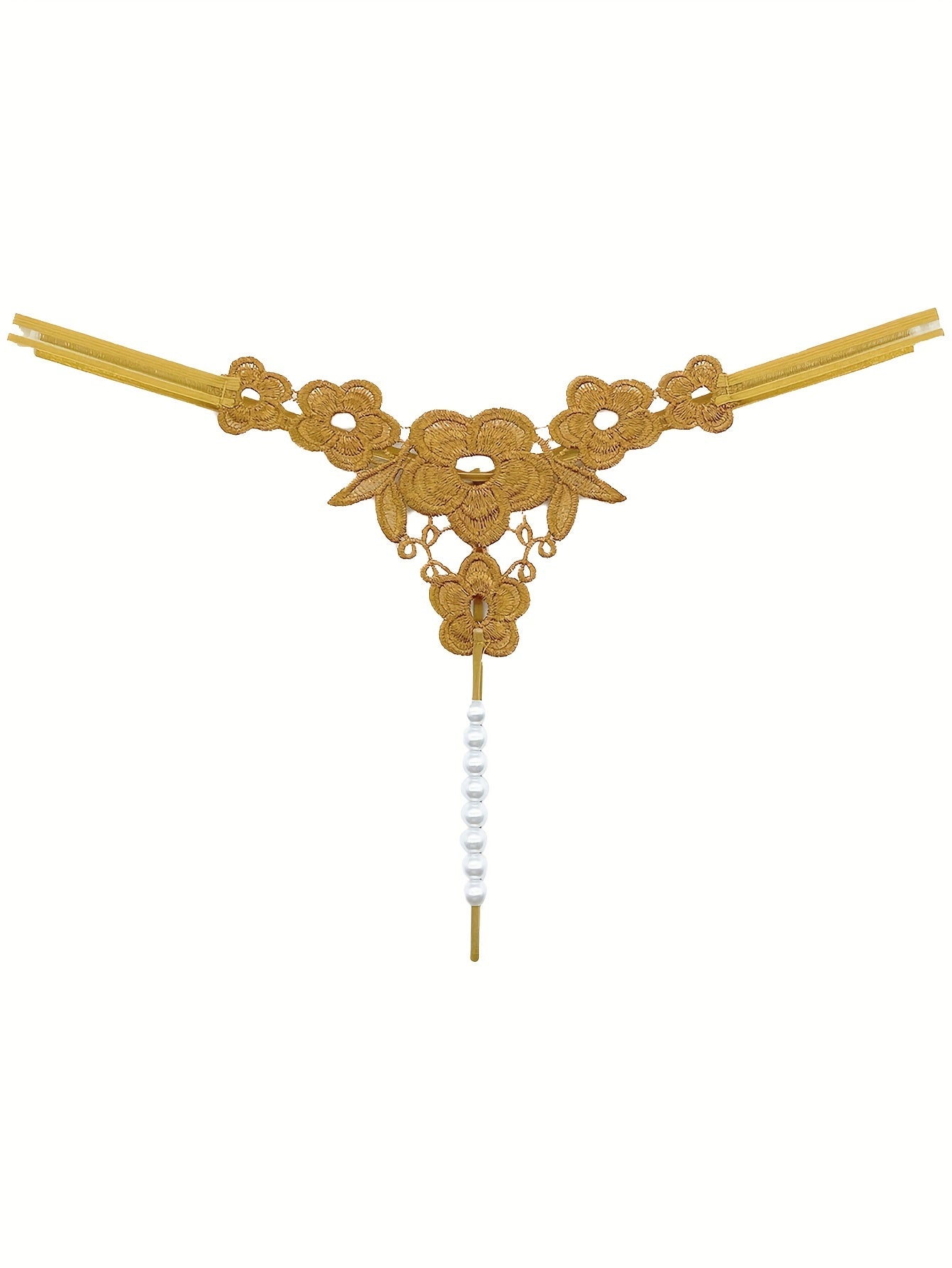 Floral Embroidery Thong, Hollow Out Faux Pearl Panties, Women's Sexy Lingerie & Underwear