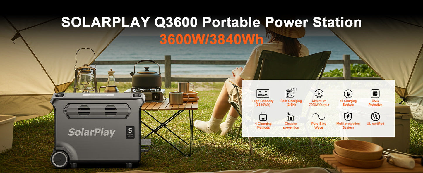 SOLARPLAY 3600W Portable Power Station 3840WH Outdoor Generator With Folable Solar Panels For Home Emergency Outdoor Camping