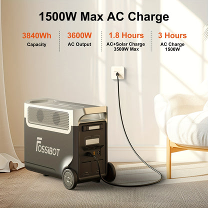 FOSSiBOT F3600 Pro Solar Generator, 3840 Wh LiFePO4 Portable Power Station, 3 X 230 V AC Output 3600 W 7200 W Peak, Storm Generator, Fast Power Storage, Charging, Travel Power Station, Outdoor Road Trips, Christmas, Festival,