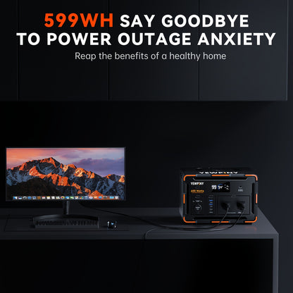 YEWPINY 600W Portable Power Station, 600W Fast Charging, 599.4Wh Lithium Battery Solar Generator AC Power Socket, DC Port, LED Lighting, PD And USB, A Total Of 9 Output Ports, Suitable for Home, Outdoor Travel, Camping And Po