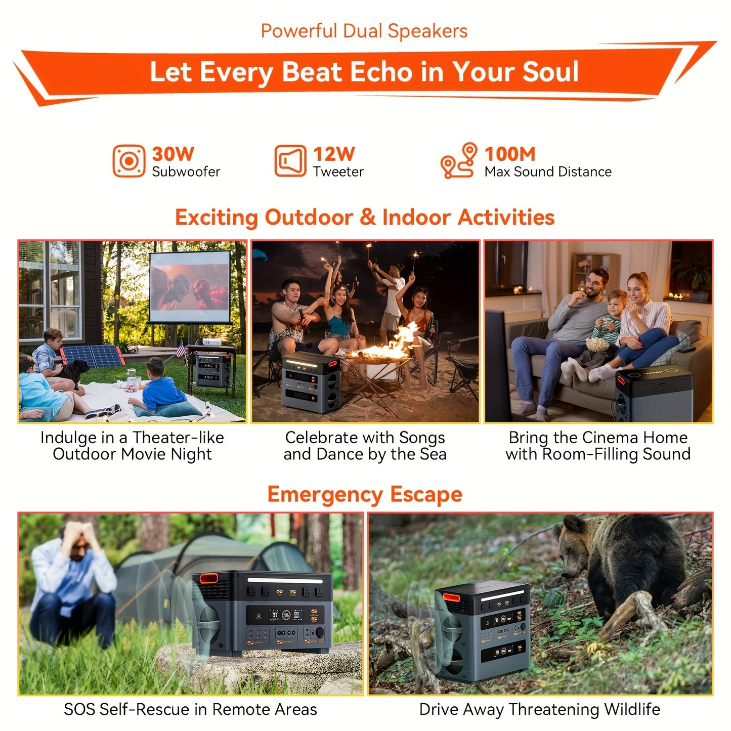 OSCAL Portable Power Station PowerMax 2400, 1872Wh LiFePO4 Battery, Full Charge In 1.5 Hr, 100W USB-C PD Output, 2400W(4800W Peak) Solar Generator With HD Stereo Speakers For Outdoor Camping, RV Travel, Emergency, Home Backup