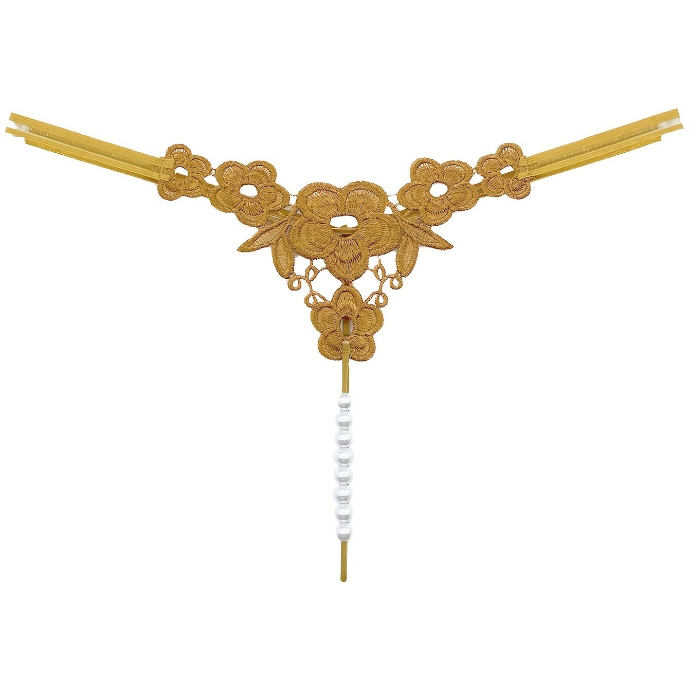 Floral Embroidery Thong, Hollow Out Faux Pearl Panties, Women's Sexy Lingerie & Underwear